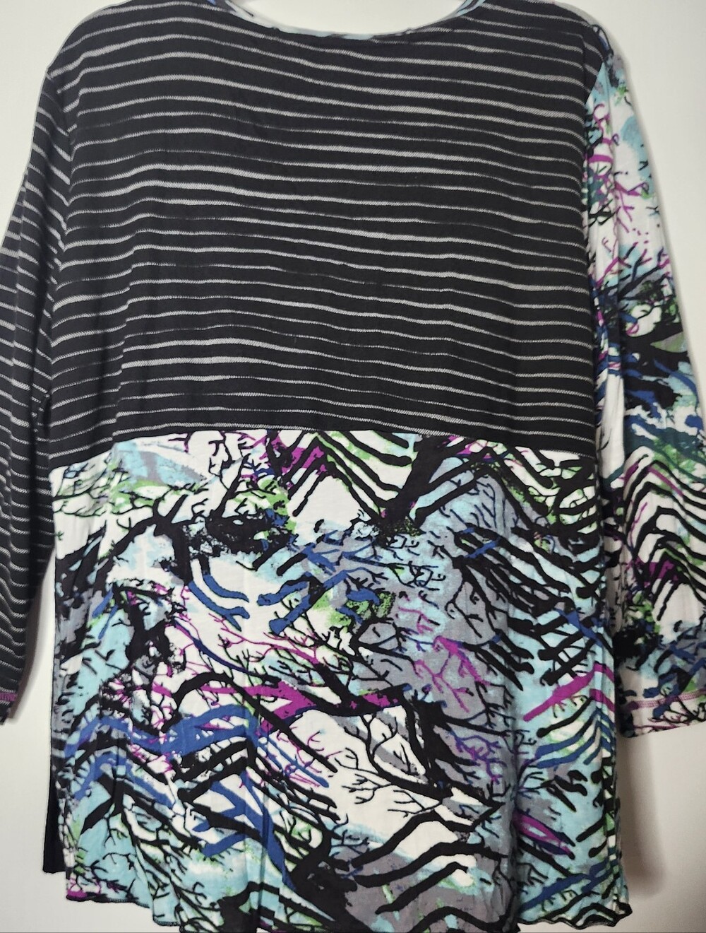 Ali Miles Medium Artsy Patchwork Tunic Abstract Striped Wearable Art Top Boho - Picture 4 of 9